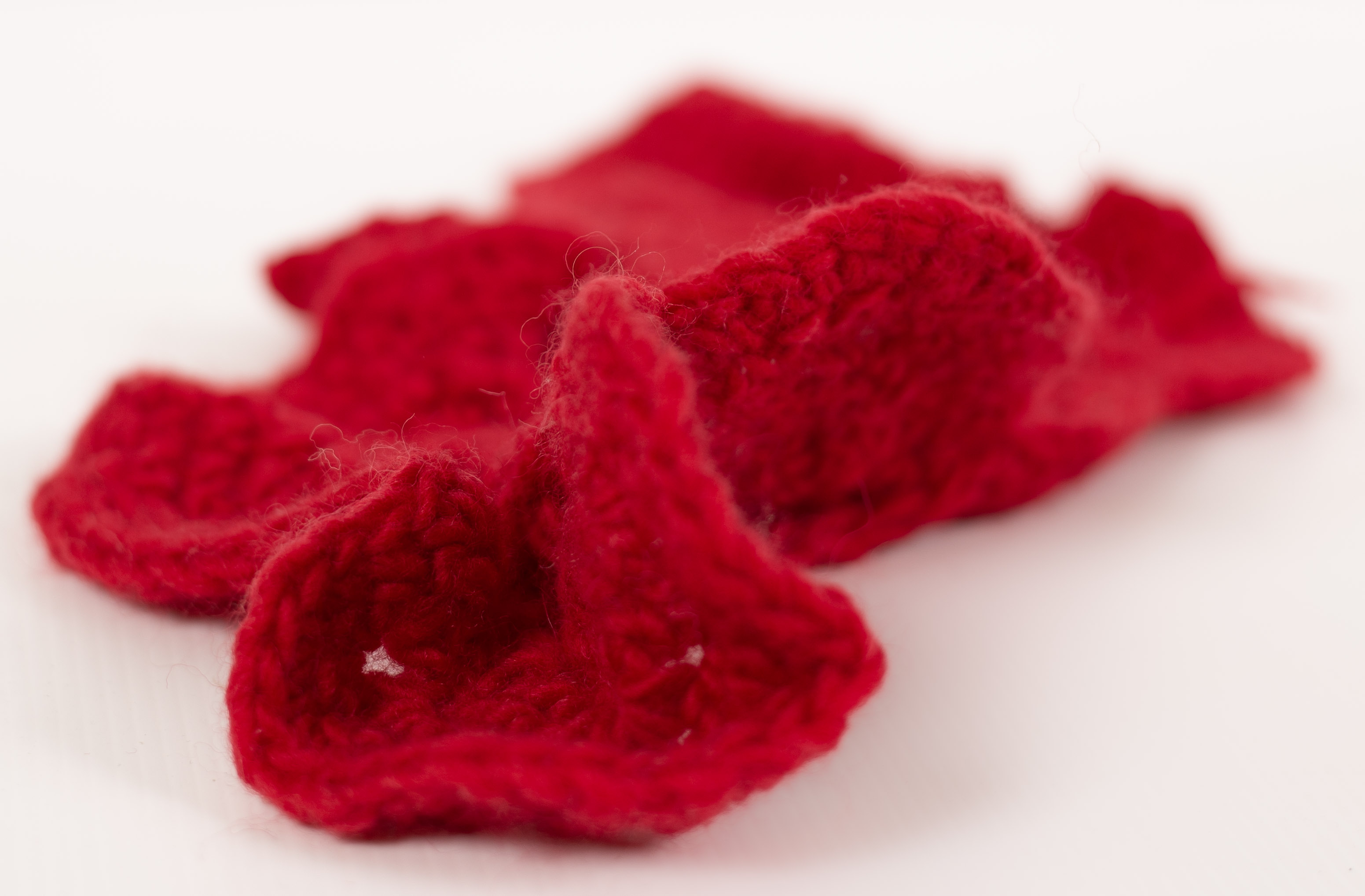 First waves — felting wool, red