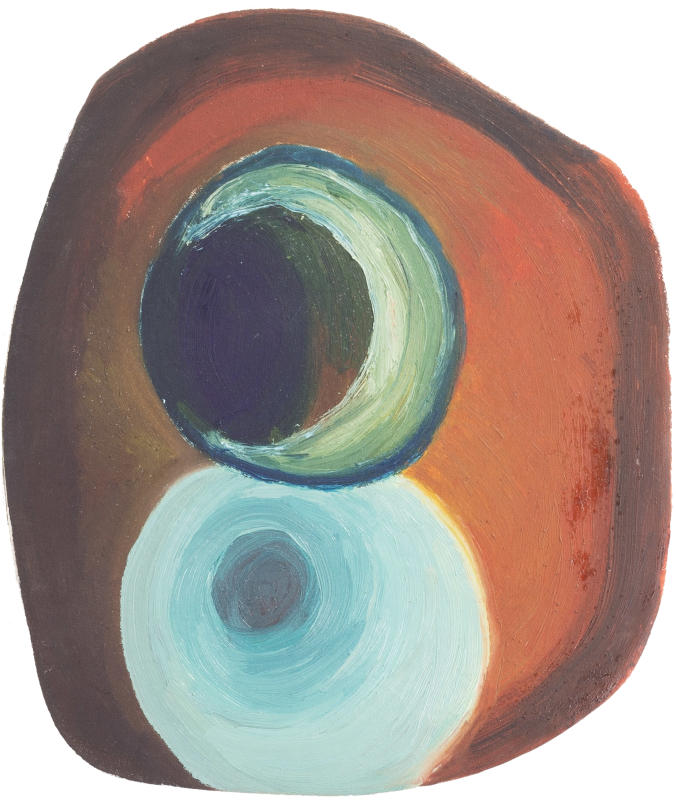 Land Series: Moons — oil on irregular shaped canvas